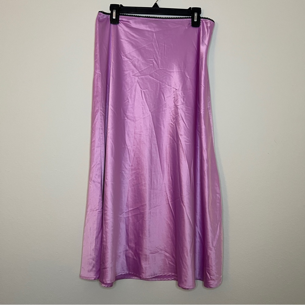 Zara Pink Poly Elastane A-Line Midi Skirt L